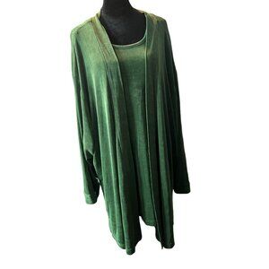 Plus By Peggy‎ Lutz Green Textured  Slinky Cardigan Short Sleeve Top Set 18/20